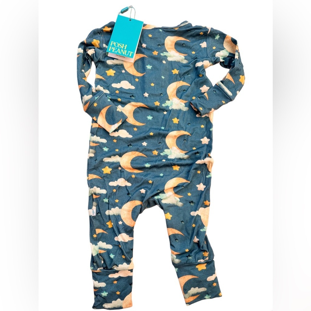 ⭐️ Posh Peanut Bamboo Moon and Stars Baby Footless Henley Romper 6-9 Months 🌝 - Picture 3 of 6